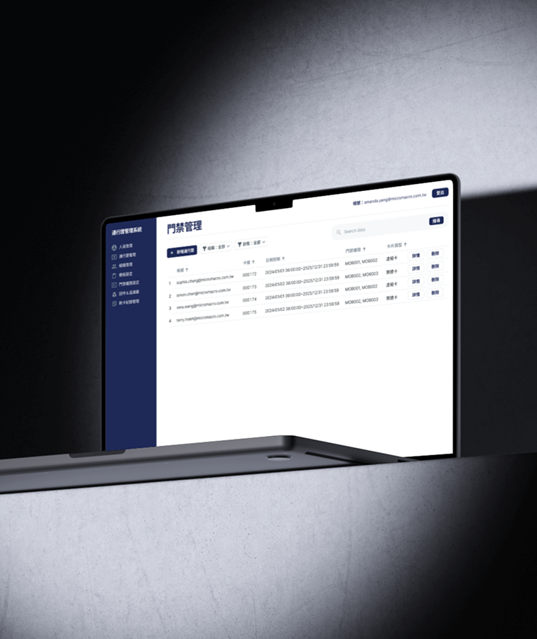 整合式門禁管理介面，支援多品牌系統無縫串接與集中控管，簡化門禁操作流程